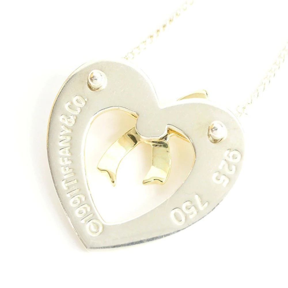 Tiffany Co Rion Heart Combination Pendant Necklace Silver Yellow Gold